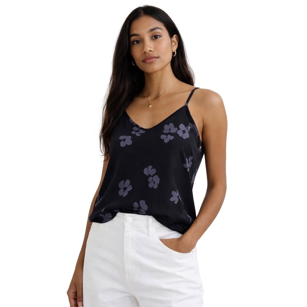 EVERLANE Minimalist Floral Cami Black Purple Tank Top 2